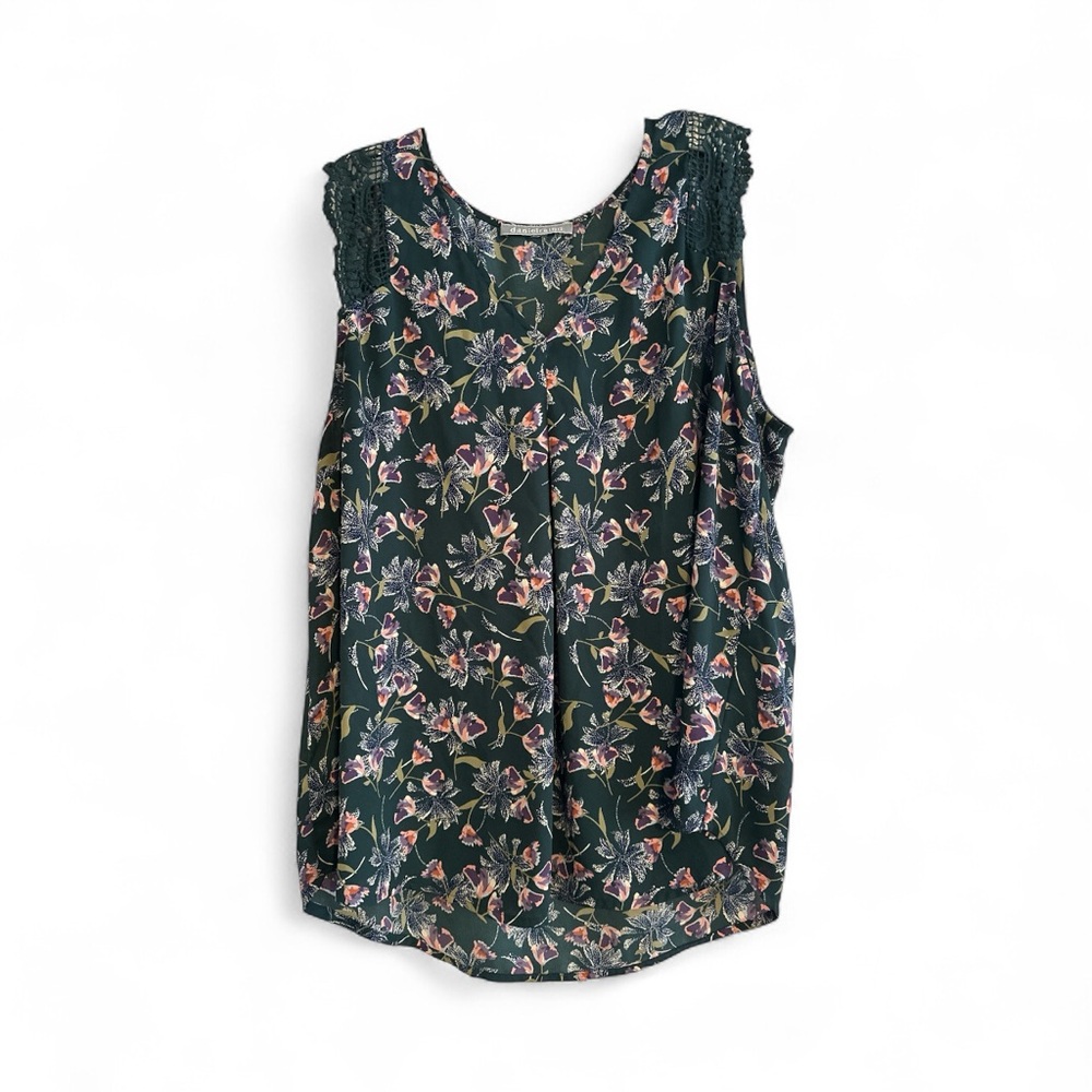 Daniel Rainn Floral Lace Trim Blouse - Dark Green